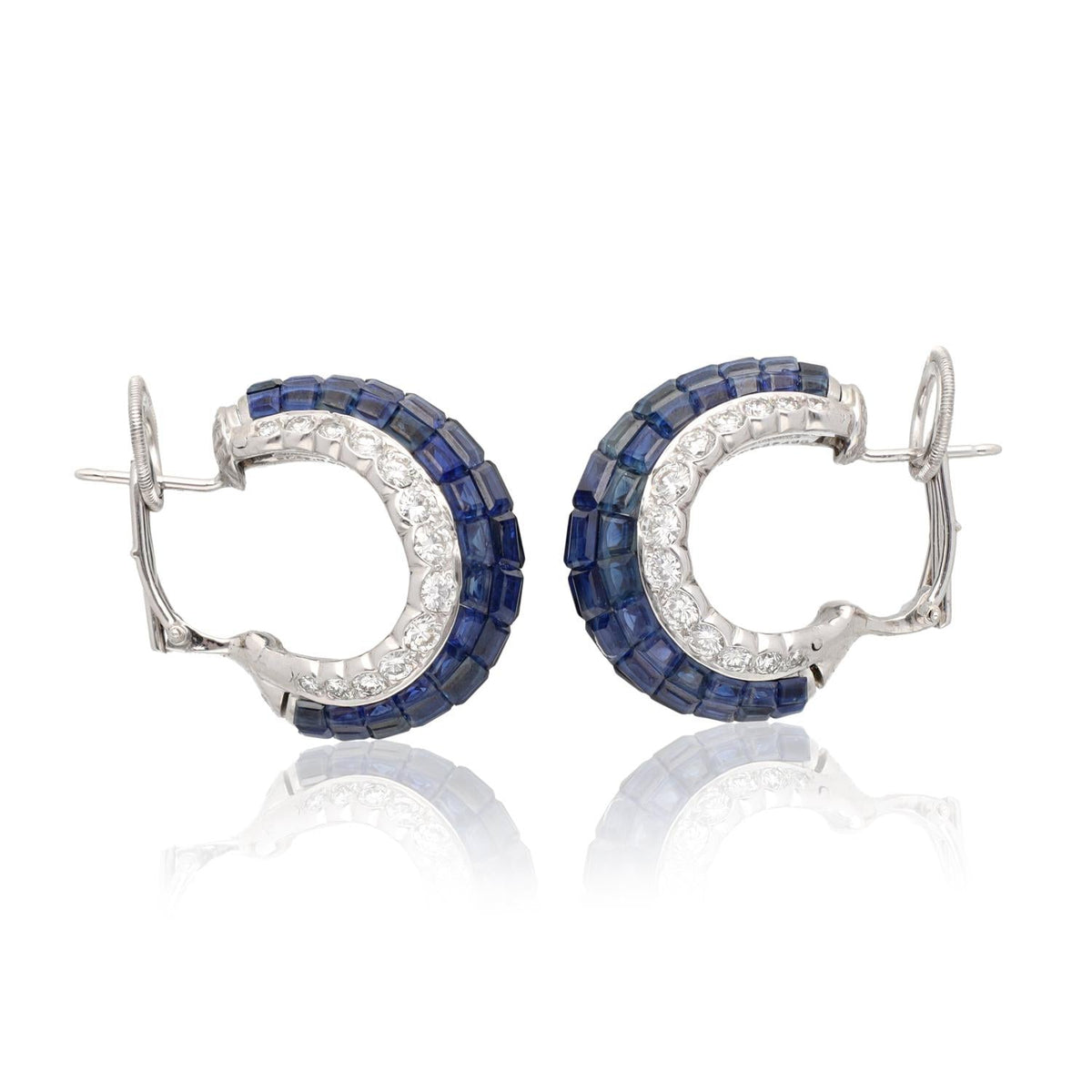 VAN CLEEF & ARPELS Platinum Mystery Set Sapphire and Diamond Hoop Ear Clips