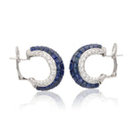 VAN CLEEF & ARPELS Platinum Mystery Set Sapphire and Diamond Hoop Ear Clips