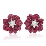 VAN CLEEF & ARPELS Platinum Mystery-Set Ruby and Diamond Flower Ear Clips