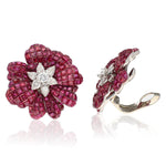 VAN CLEEF & ARPELS Platinum Mystery-Set Ruby and Diamond Flower Ear Clips