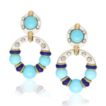 DAVID WEBB Stud Hoop Earrings, Turquoise Beads with White Enamel