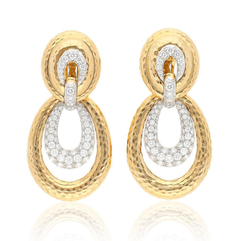 DAVID WEBB Hammered Gold & Diamond “Astor” Ear Clips