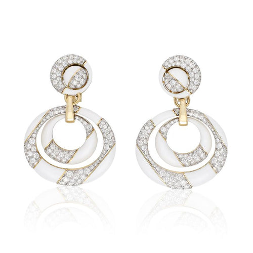 DAVID WEBB Cosmos Diamond Earrings, White Enamel