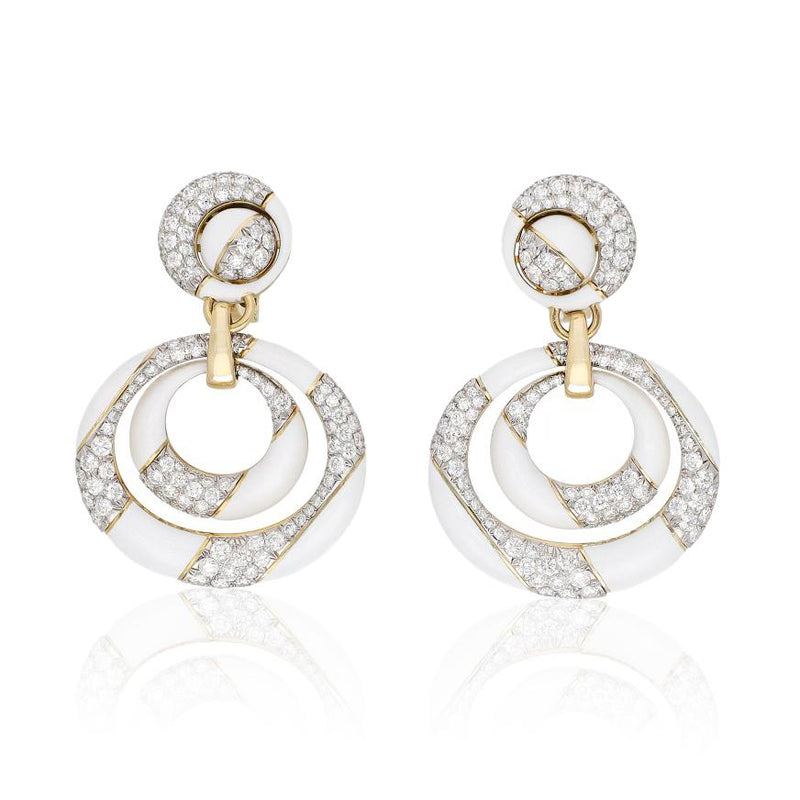 DAVID WEBB Cosmos Diamond Earrings, White Enamel