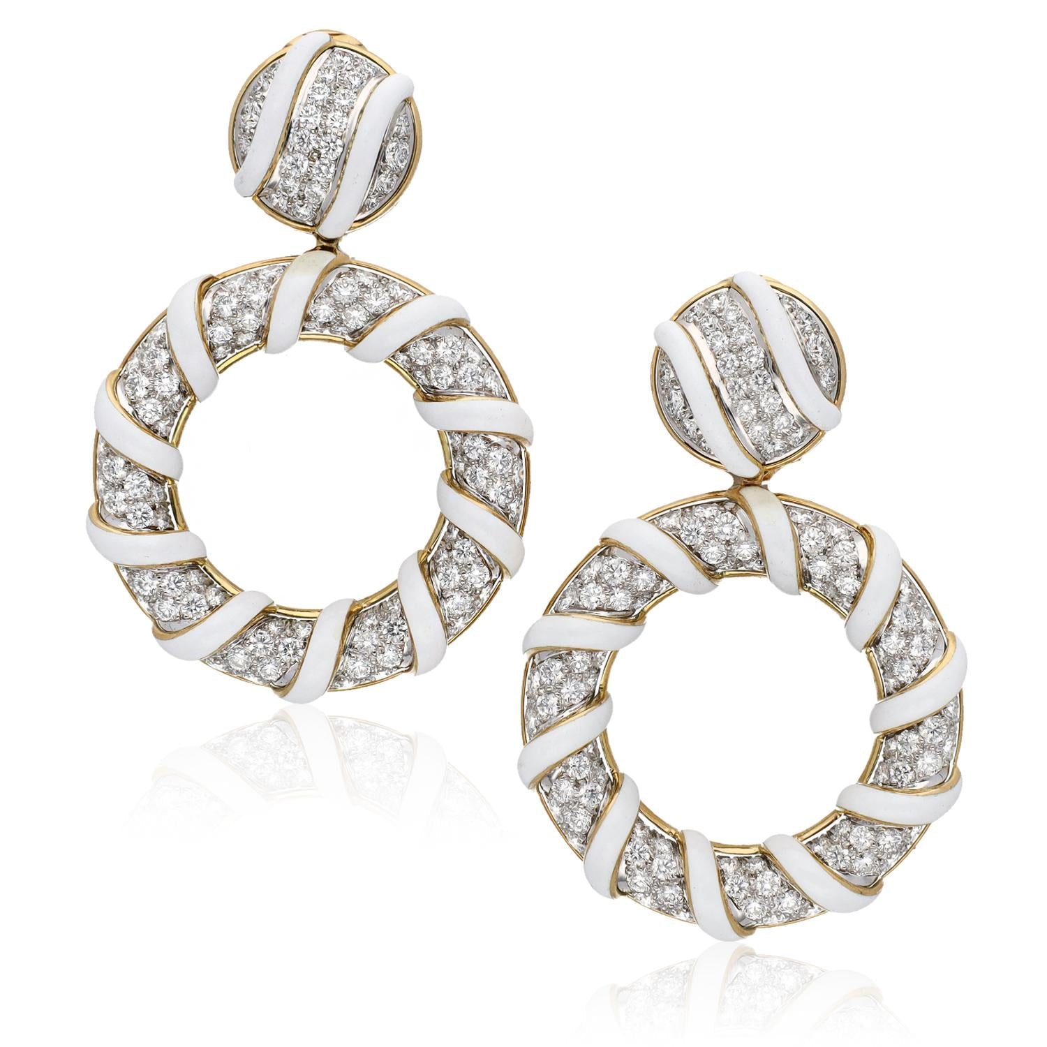 DAVID WEBB Candy Stripe Earrings, White Enamel