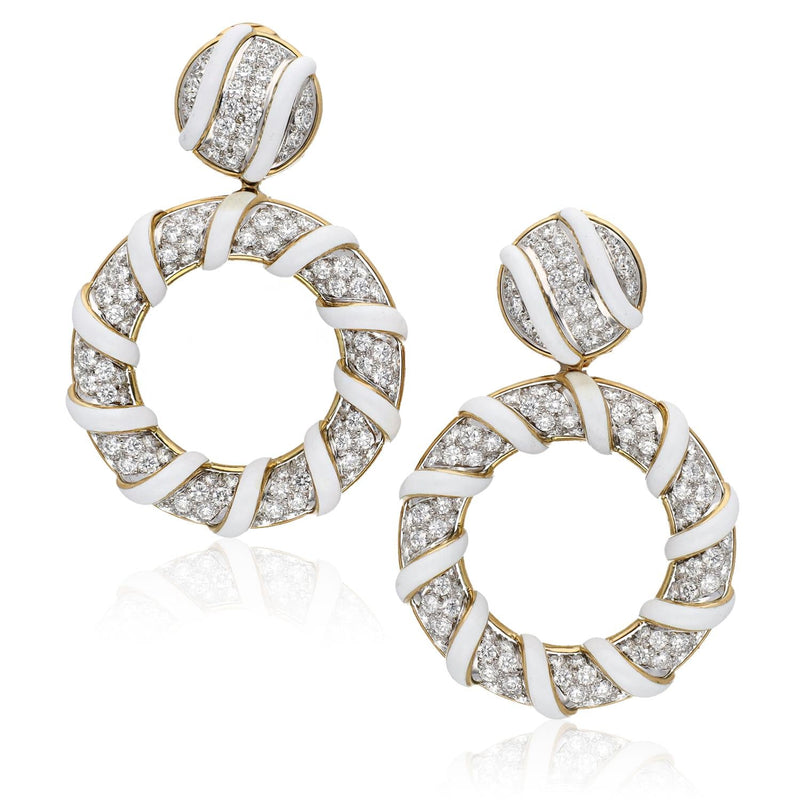 DAVID WEBB Candy Stripe Earrings, White Enamel