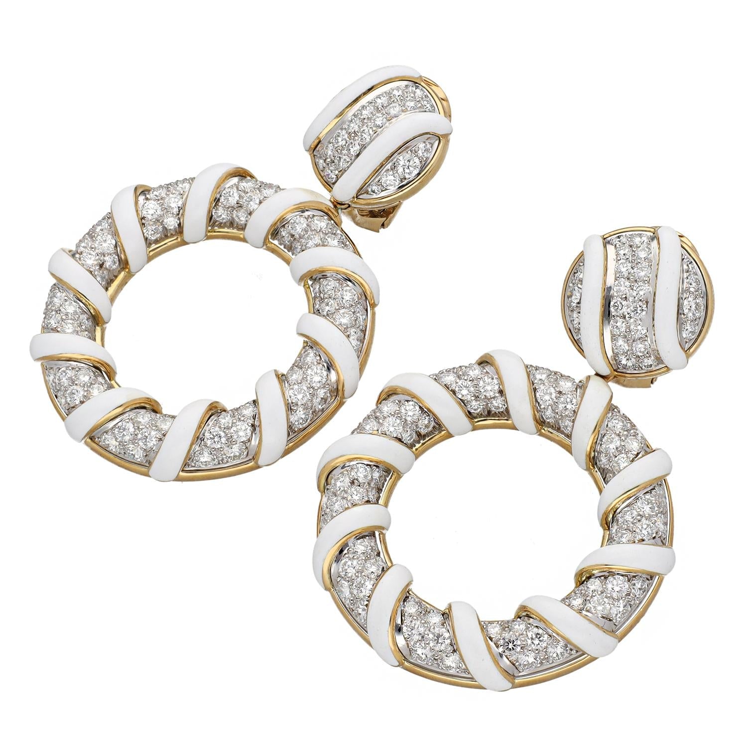 DAVID WEBB Candy Stripe Earrings, White Enamel