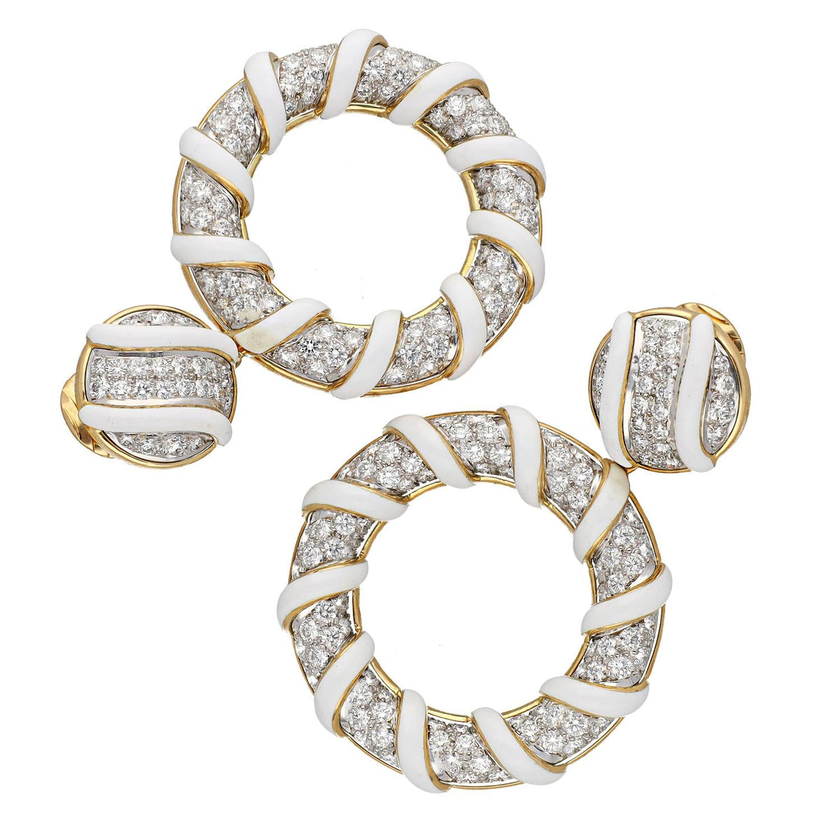 DAVID WEBB Candy Stripe Earrings, White Enamel