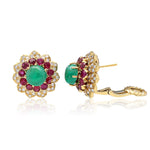 DAVID WEBB Cabochon Emerald and Ruby Ear Clips