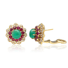 DAVID WEBB Cabochon Emerald and Ruby Ear Clips