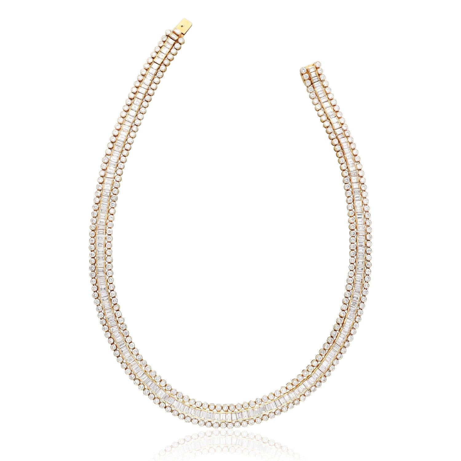 CARTIER 18K Yellow Gold Baguette and Round Diamond Riviere Necklace