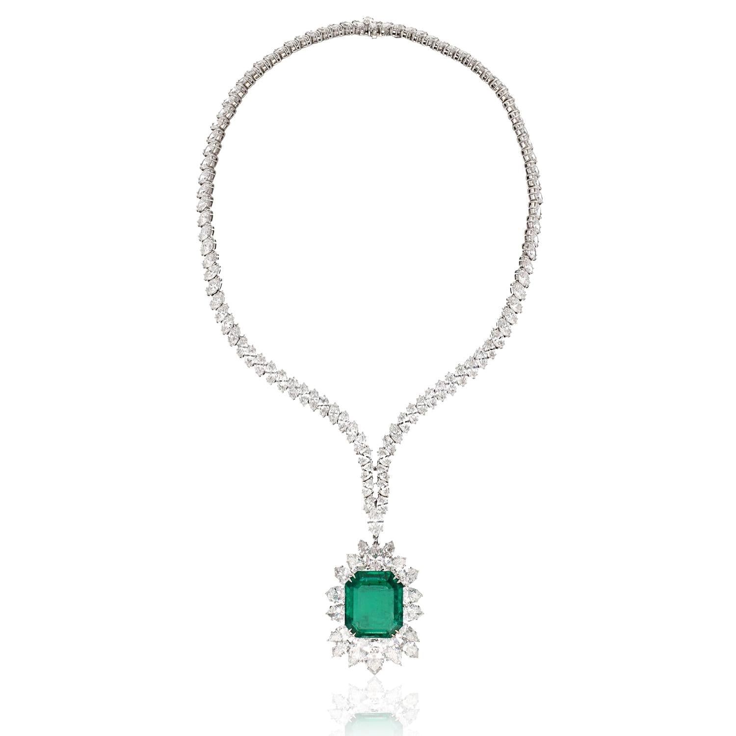 HARRY WINSTON Platinum And 18K White Gold Diamond And Emerald Necklace