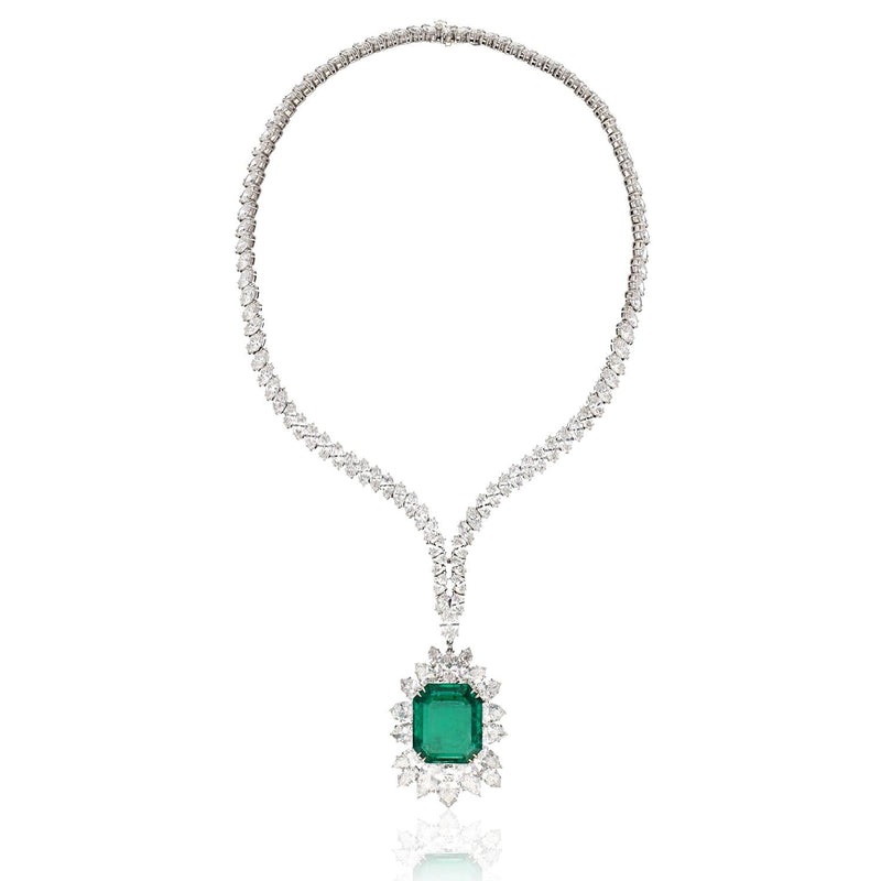 HARRY WINSTON Platinum And 18K White Gold Diamond And Emerald Necklace