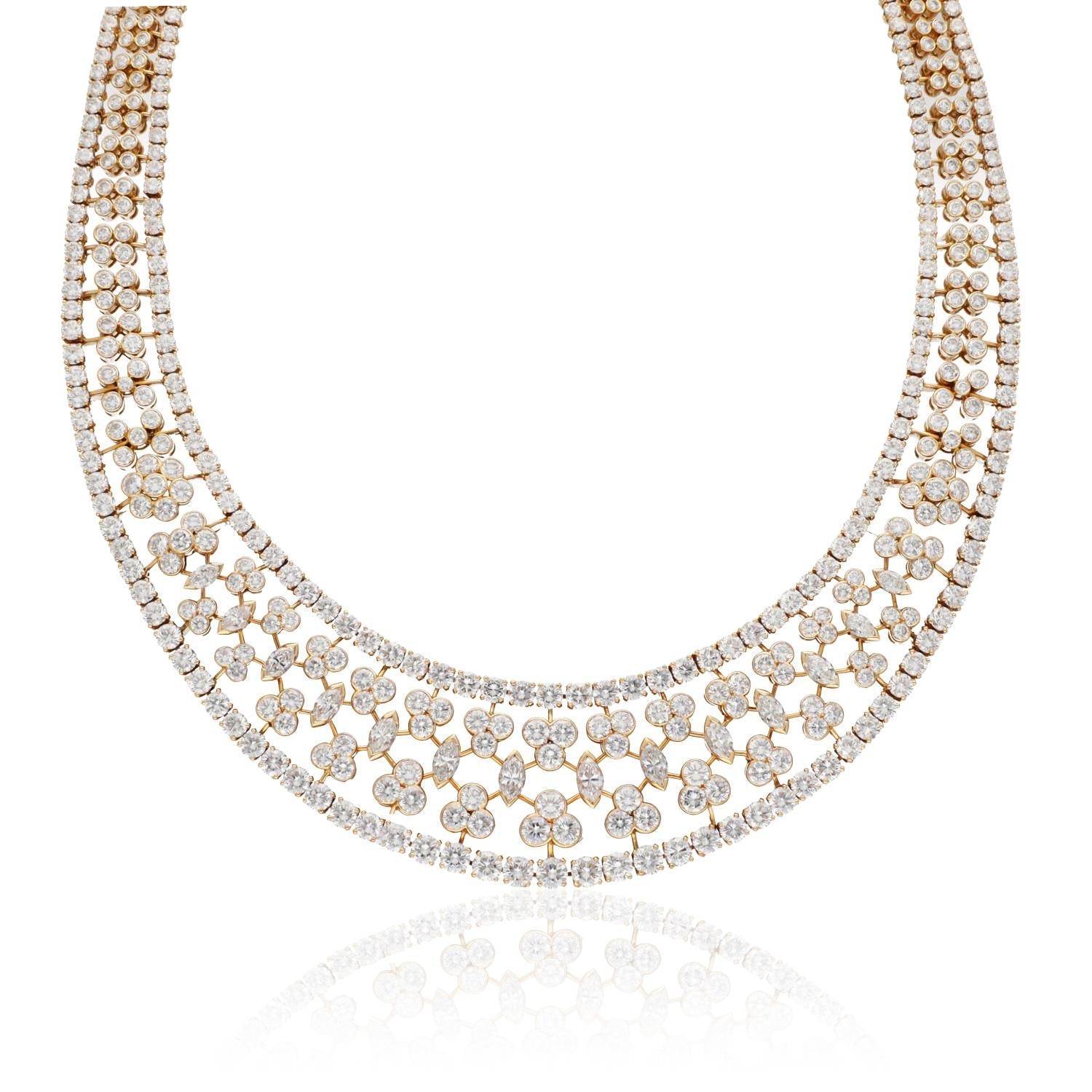 CARTIER 18K Yellow Gold Diamond Floral Lace Necklace
