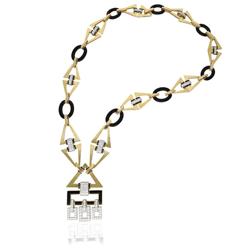 DAVID WEBB Diamond and Black Enamel “Ceremonial” Geometric Necklace