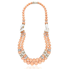 DAVID WEBB Coral Bead, White Enamel and Diamond Necklace