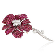 VAN CLEEF & ARPELS Platinum, Mystery-Set Ruby and Diamond Flower Brooch