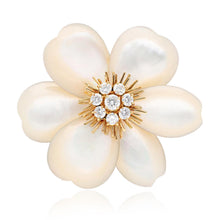 VAN CLEEF & ARPELS 18K Gold, Diamond and Mother of Pearl Rose de Noël Brooch