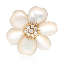 VAN CLEEF & ARPELS 18K Gold, Diamond and Mother of Pearl Rose de Noël Brooch