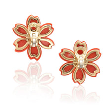 VAN CLEEF & ARPELS Orange Coral and Diamond Rose de Noël Brooch and Ear Clips