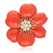 VAN CLEEF & ARPELS Orange Coral and Diamond Rose de Noël Brooch and Ear Clips