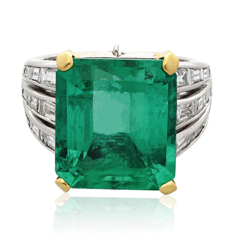 VAN CLEEF & ARPELS Platinum & 18K Yellow Gold Colombian Emerald and Diamond Ring