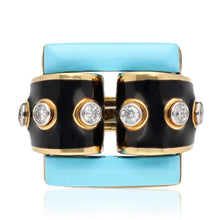 DAVID WEBB Turquoise, Diamond & Black Enamel Domino Ring