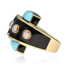 DAVID WEBB Turquoise, Diamond & Black Enamel Domino Ring