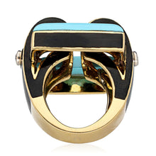 DAVID WEBB Turquoise, Diamond & Black Enamel Domino Ring