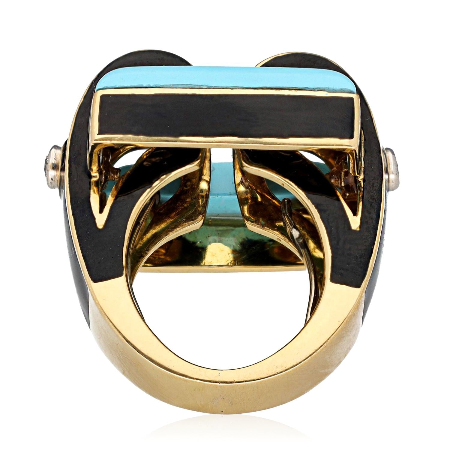 DAVID WEBB Turquoise, Diamond & Black Enamel Domino Ring