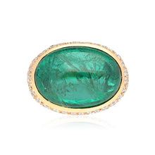 BULGARI 18K Yellow Gold Cabochon Emerald and Diamond Ring