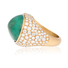 BULGARI 18K Yellow Gold Cabochon Emerald and Diamond Ring