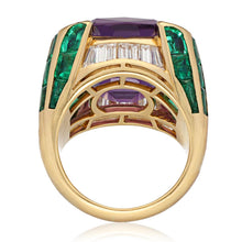 BULGARI Amethyst, Emerald & Diamond ‘Carré’ Cocktail Ring
