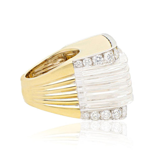 DAVID WEBB Carved Rock Crystal and Diamond "White Tuxedo" Ring