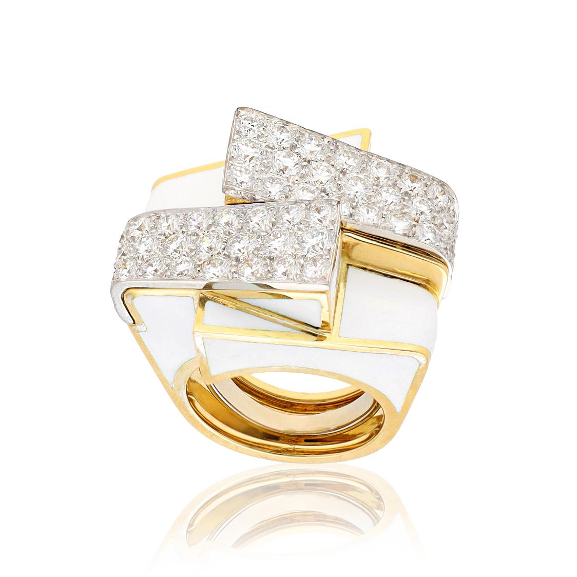 DAVID WEBB Ski Slope Ring, White Enamel