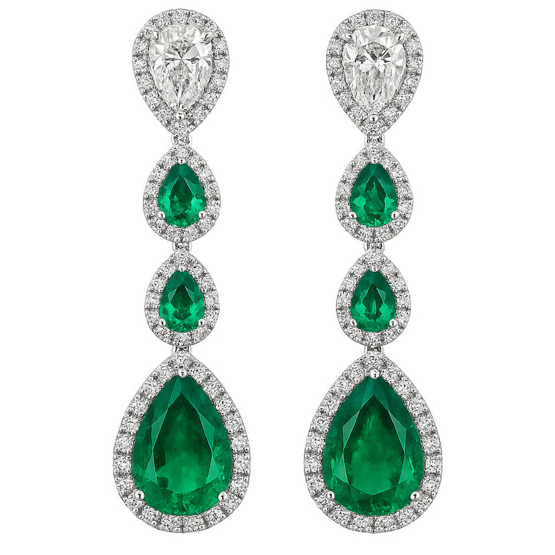 EE056646 - Earrings-18KW/7.6G 2EMER-5.82CT 4EMER-1.06CT 2PR-0.38CT 124RD-1.87CT