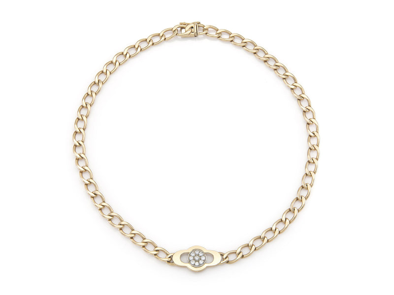 Vintage 1990s Hammerman Brothers Gold Link Chain Necklace with Diamonds