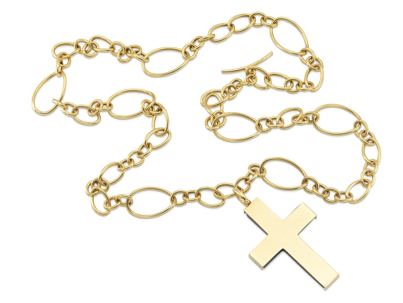 Faraone Mennella Wood & Gold Cross Pendant Link Necklace