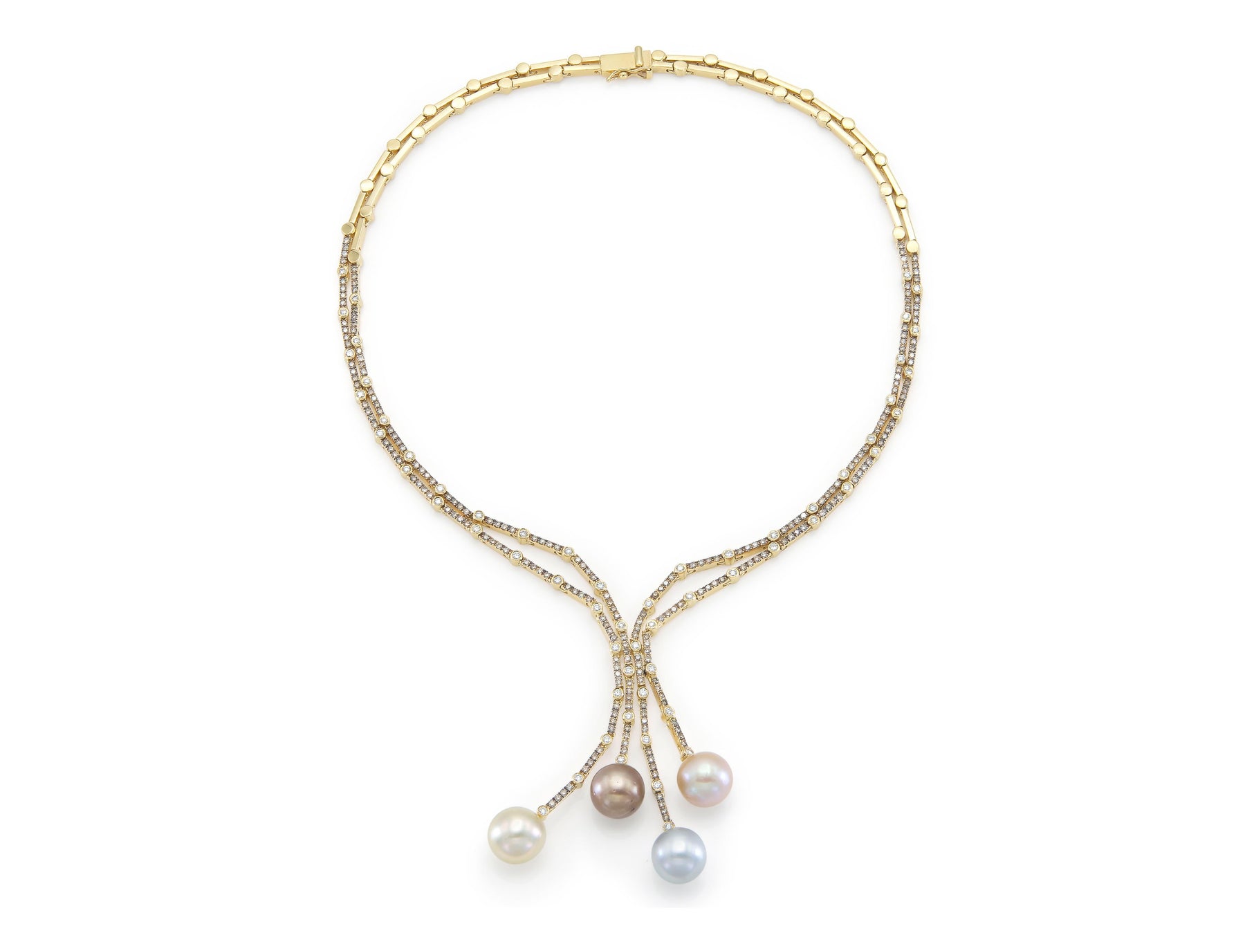 Multi-Color Pearl and 7.60 Carat Diamond Lavalier Necklace