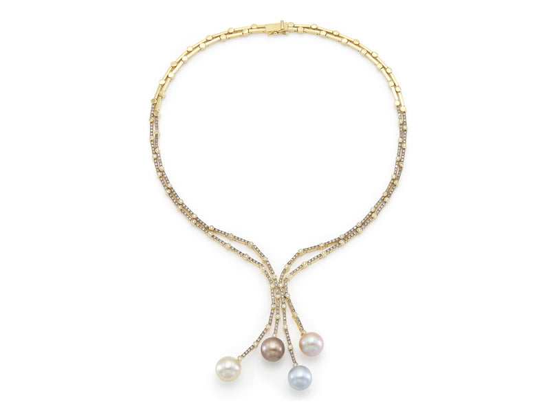 Multi-Color Pearl and 7.60 Carat Diamond Lavalier Necklace