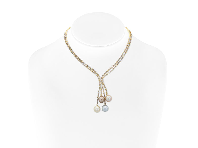 Multi-Color Pearl and 7.60 Carat Diamond Lavalier Necklace