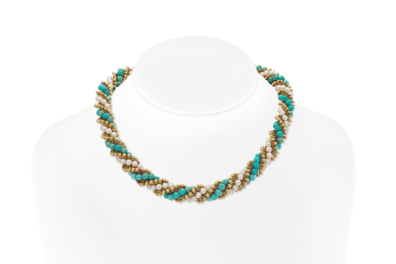 Vintage 1960s Van Cleef & Arpels Turquoise and Pearls Twist Set