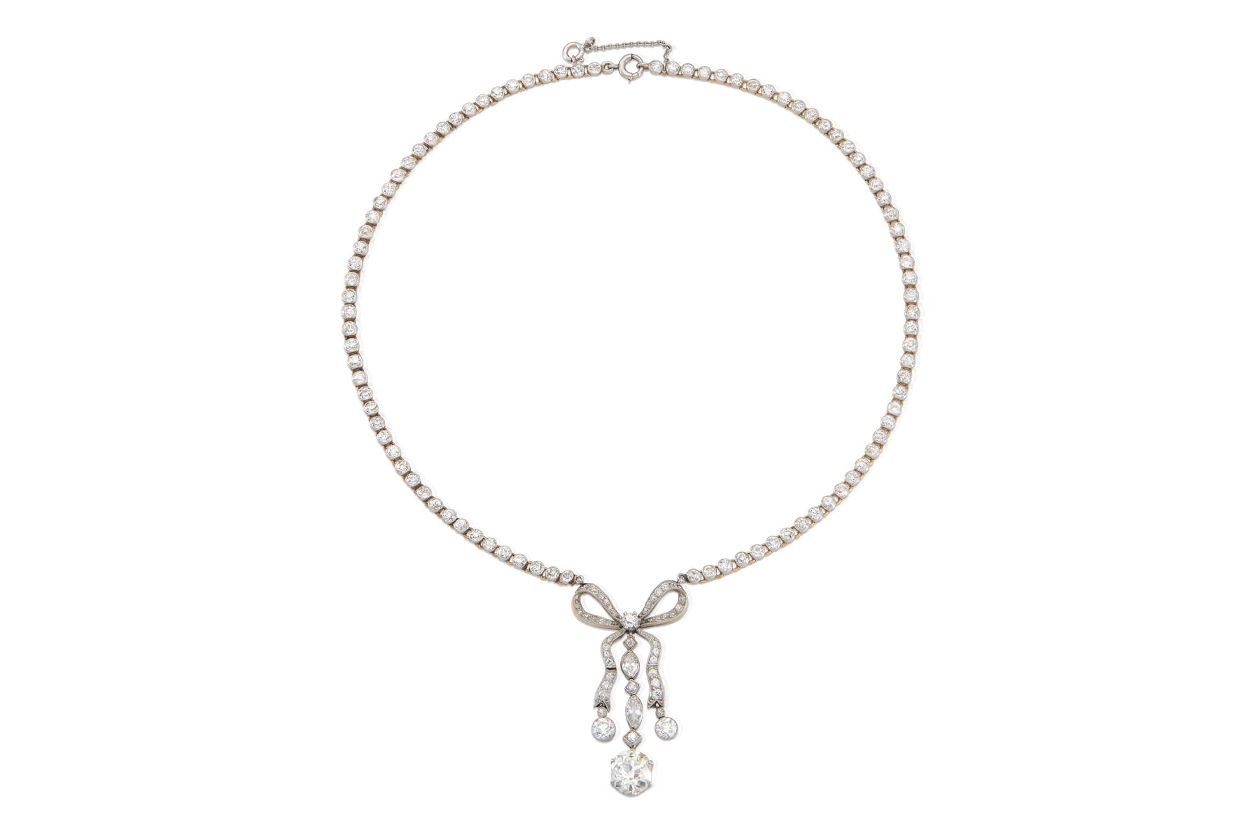 Antique Edwardian 1900s Tiffany & Co. 16.00 Carat Diamond Bow Necklace