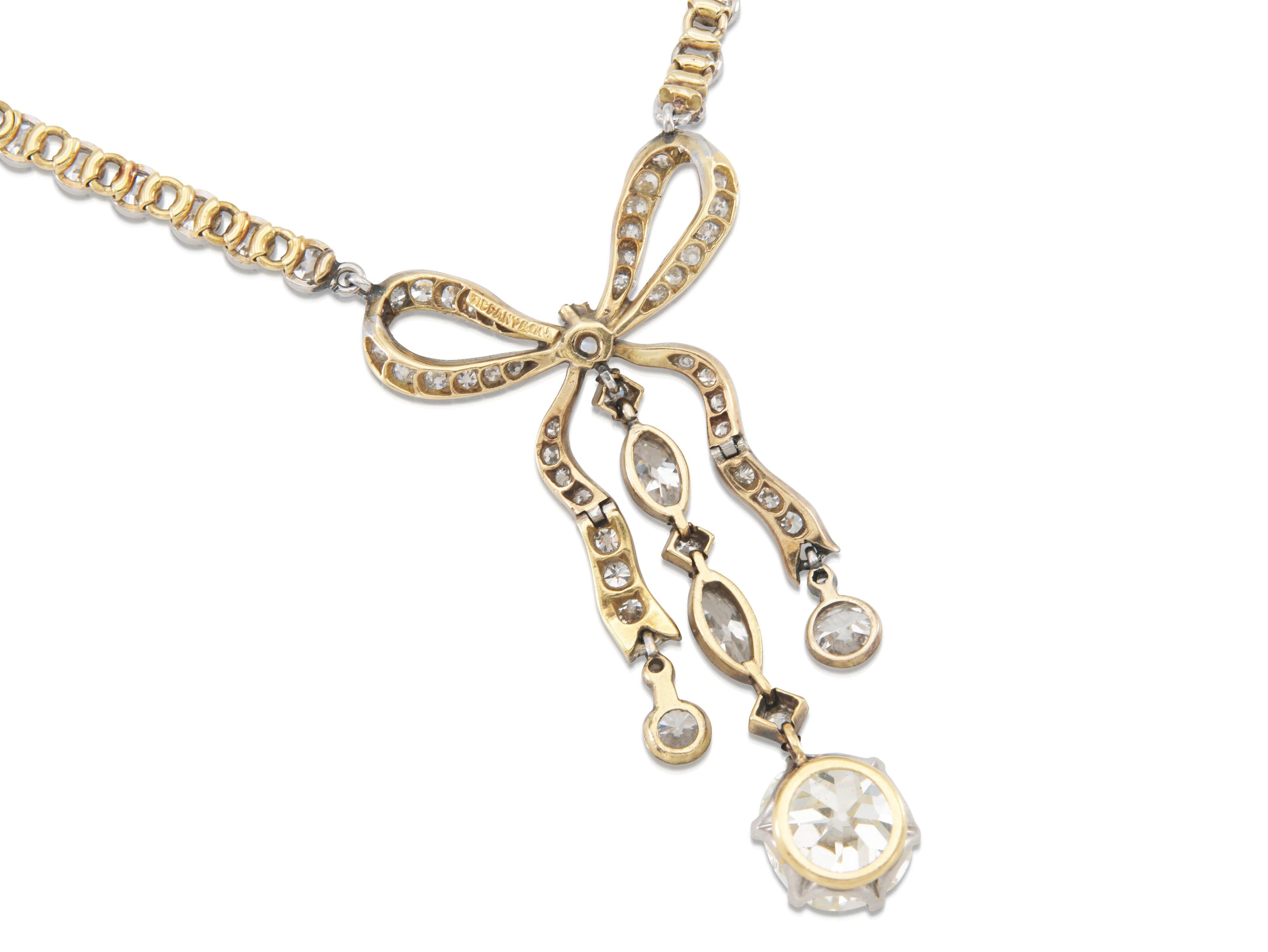 Antique Edwardian 1900s Tiffany & Co. 16.00 Carat Diamond Bow Necklace