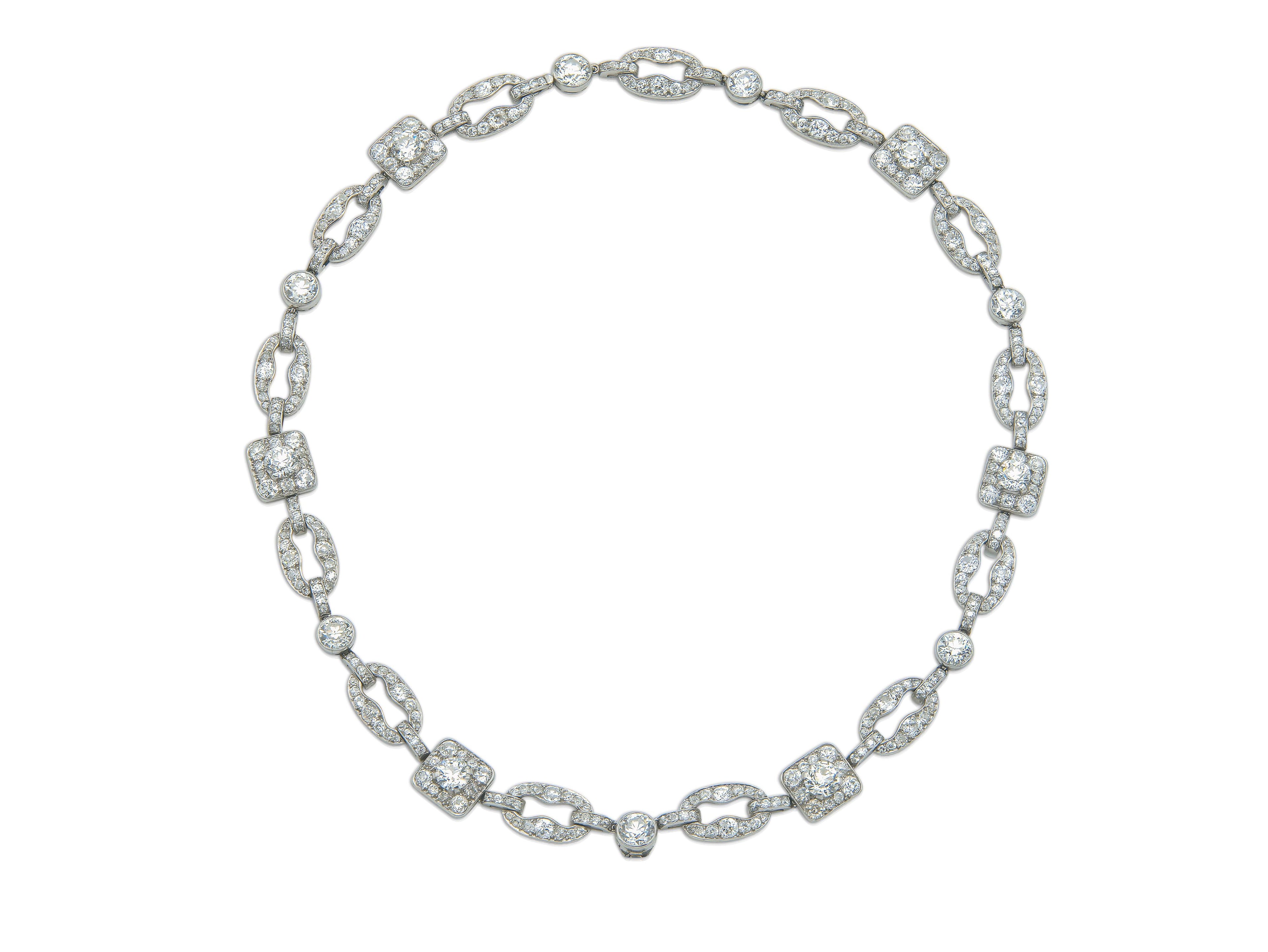 Antique Art Deco 1920s Cartier 27.40 Carat Diamond Openwork Link Necklace