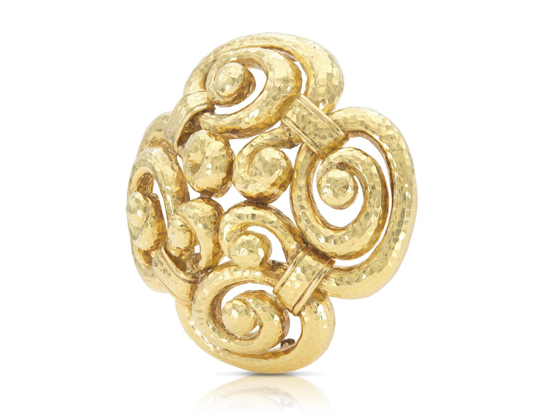 Vintage 1960s David Webb Hammered Gold Swirls Brooch