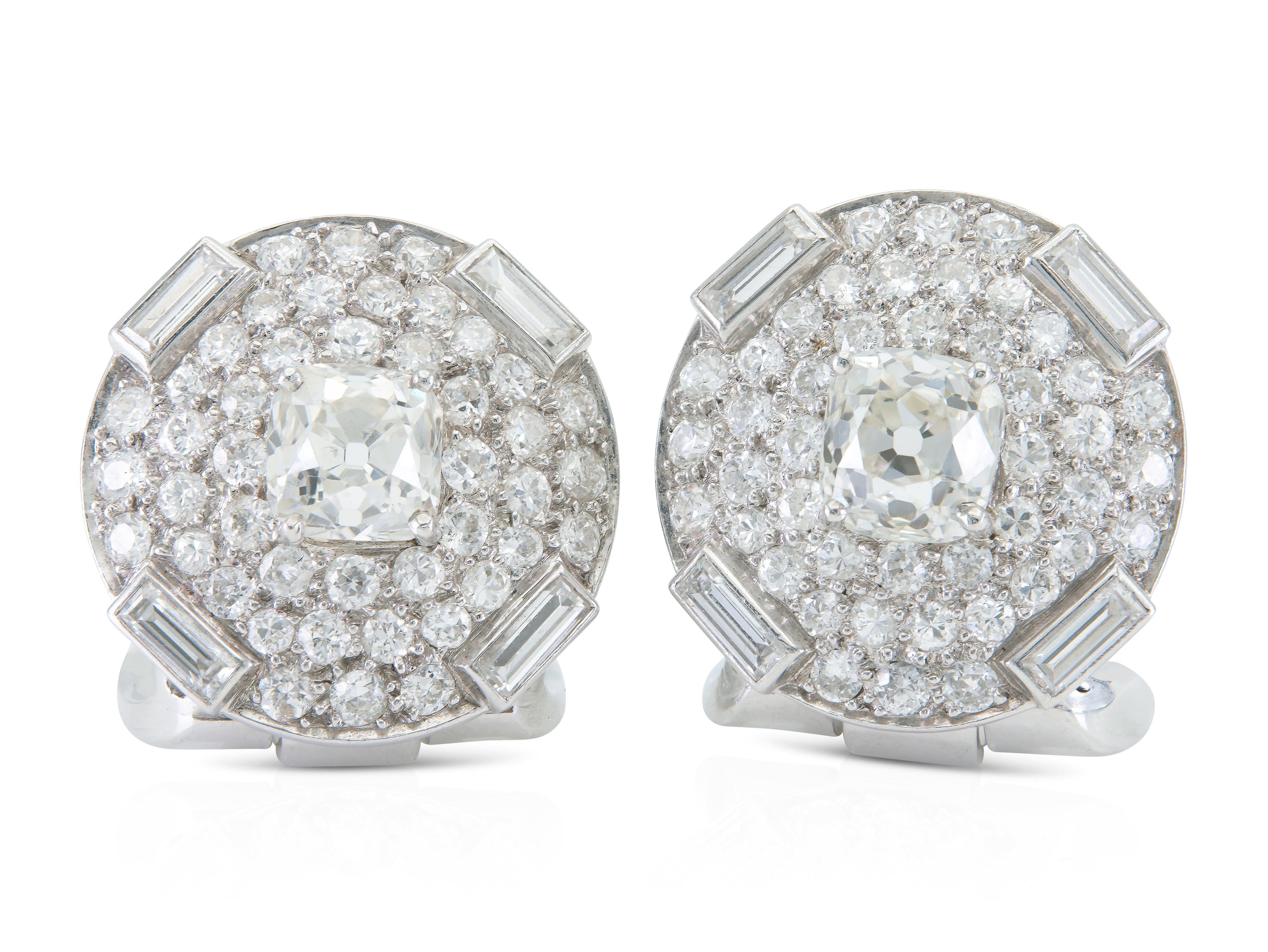 Antique Art Deco 1930s Cartier 6.20 Carat Diamond Lapel Clips