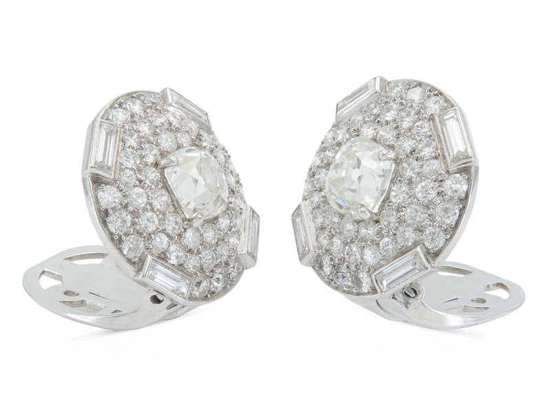 Antique Art Deco 1930s Cartier 6.20 Carat Diamond Lapel Clips