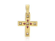 Vintage 1990s Cartier Byzantine Cross Pendant with Diamonds and Rubies