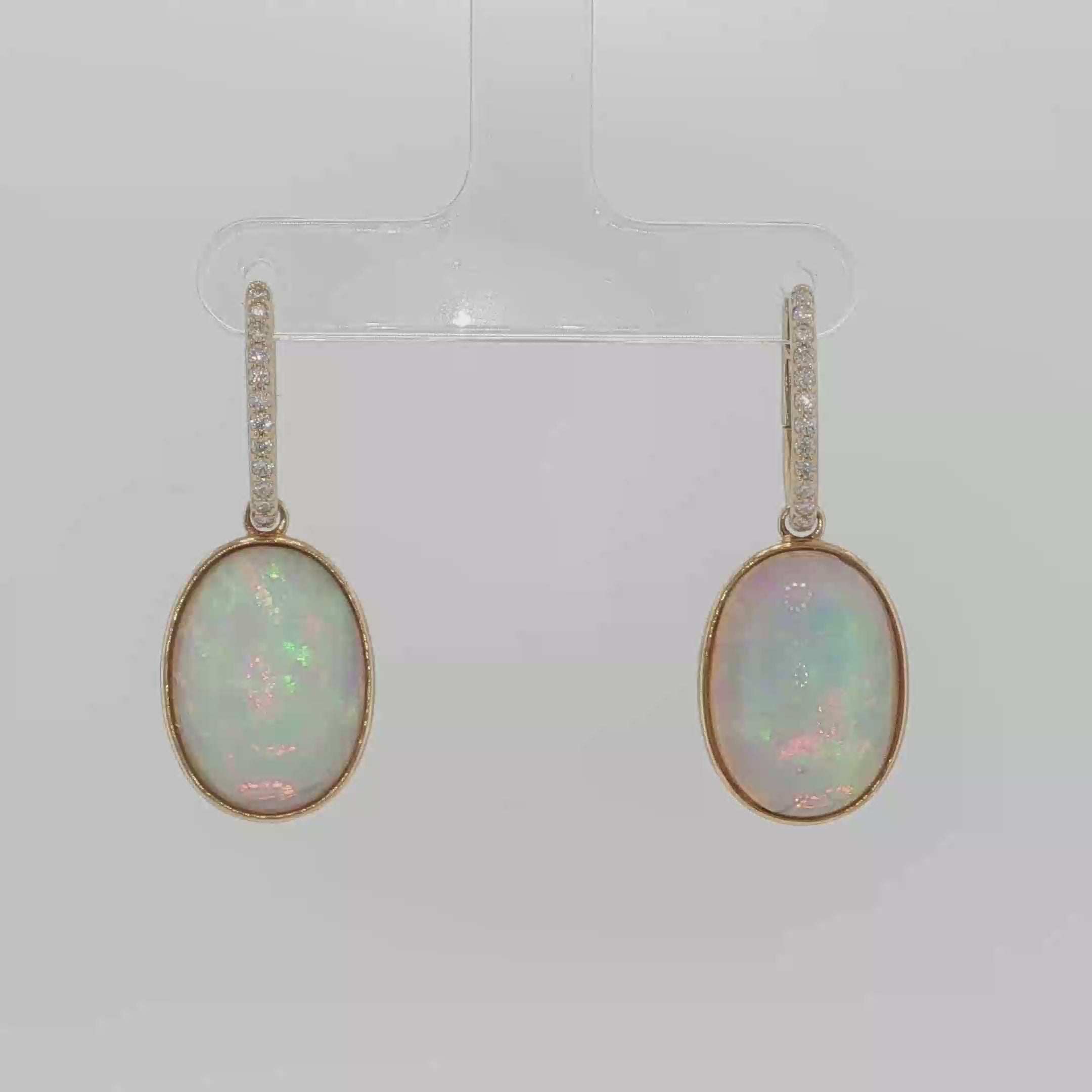 Yellow Gold Dangle Earrings with Oval Opal Cabochons